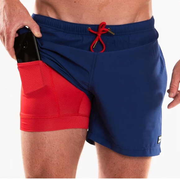 Third Wave Mens Compression Lined 5" Swim Trunks - Navy Blue Pockets Size Medium - Picture 2 of 9